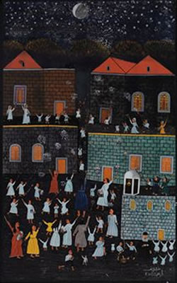 Sample artwork by Khalil Zgaib (1911 - 1975), known for crowd scene painting - View similar artists and auction records