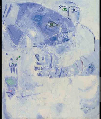Portrait of Fateh Moudarres: Self-Portrait with Blue Fish