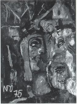 Sample artwork by Norris Embry (1921 - 1981), known for random funk-like abstract figures and portraits, neo-expressionism - View similar artists and auction records