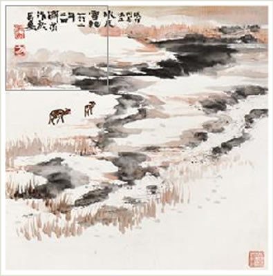 DEER IN SNOWY LANDSCAPE