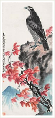 EAGLE WITH RED LEAVES