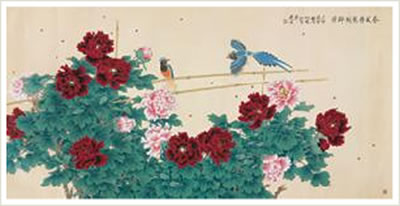 BIRDS AMONG PEONIES
