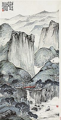 MOUNTAINS AND RED BRIDGE