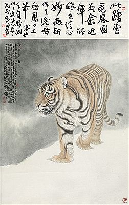 A TIGER WALKING IN THE SNOW (2)