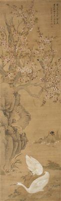 EGRET AND PEACH BLOSSOMS