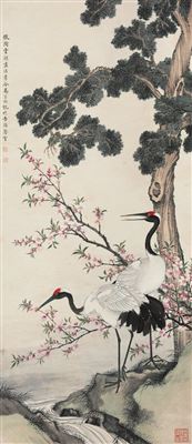CRANE AND PEACH BLOSSOMS