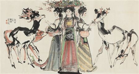 GIRLS FEEDING DEERS