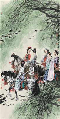 BEAUTIES TRAVELLING by Yuan Feng - Auction record, sale price, and art valuation. Compare with similar artists and explore comparable artworks.