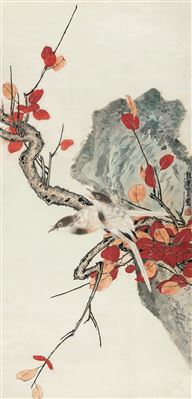 BIRDS AND RED LEAVES