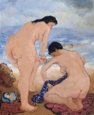 THREE NUDES ON THE BEACH