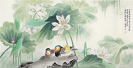 MANDARIN DUCKS AND LOTUS