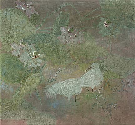 EGRETS WITH LOTUS