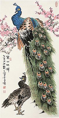 PEACOCK AND FLOWERS