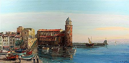 "St Tropez" - Town harbor scene with boats and figures to foreground by Louis Jacques Vigon - Auction record, sale price, and art valuation. Compare with similar artists and explore comparable artworks.