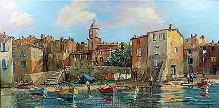 "Collioure" - Harbour town view with figures and moored boats to foreground by Louis Jacques Vigon - Auction record, sale price, and art valuation. Compare with similar artists and explore comparable artworks.