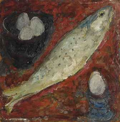 Stillleben mit Fisch und Eier