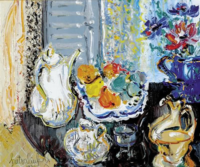 Sample artwork by Liuboslav Hutsaliuk (1923 - 2003), known for mod still life-urban imagery - View similar artists and auction records