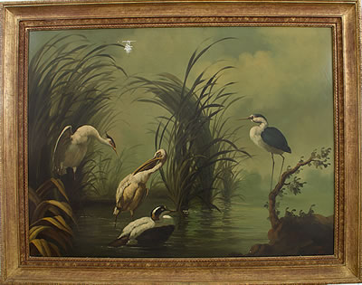 SHOREBIRDS IN TROPICAL LANDSCAPE