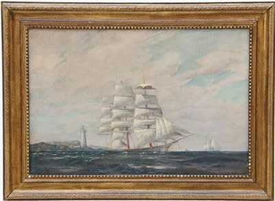 CLIPPER SHIP OFF A LIGHTHOUSE POINT by T Bailey - Auction record, sale price, and art valuation. Compare with similar artists and explore comparable artworks.