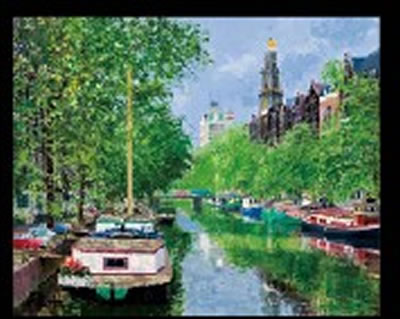 Canal under sunlight through the trees