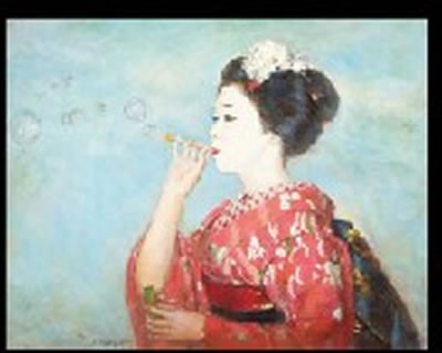 Maiko blowing bubbles