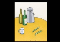 Desktop Still Life with Bottle and Broad Bean