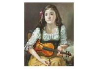 Girl with a Violin by Ryunosuke Oku - Auction record, sale price, and art valuation. Compare with similar artists and explore comparable artworks.