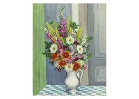Bouquet sur la table a damiers