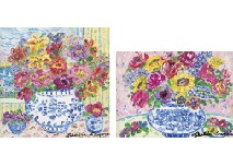 Mixed Flowers in Blue Vase