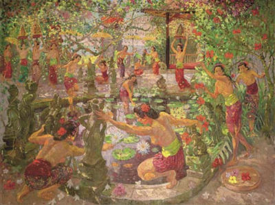 Women around the lotus pond
