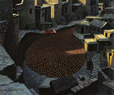 Sample artwork by Linhai Zhang (Born 1963), known for sculpture, bald headed male figure and landscape paintings, teaching - View similar artists and auction records