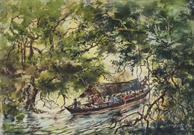Through jungle waterways, Malaya