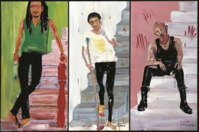 Three men on the stairs (triptych)