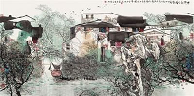 Spring Scenery of a River Village