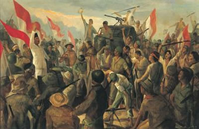 Sketch of Bung Karno amidst Revolutionary Fighters
