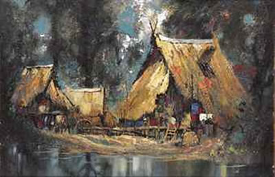 Sample artwork by Kid Kosolawat (1917 - 1988), known for landscape painting - View similar artists and auction records