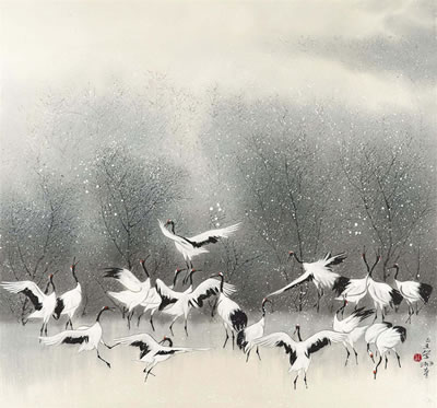 Cranes in Snow