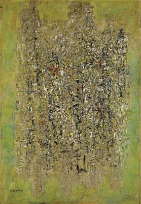 Abstract Calligraphy on Green Field by George Chann - Auction record, sale price, and art valuation. Compare with similar artists and explore comparable artworks.