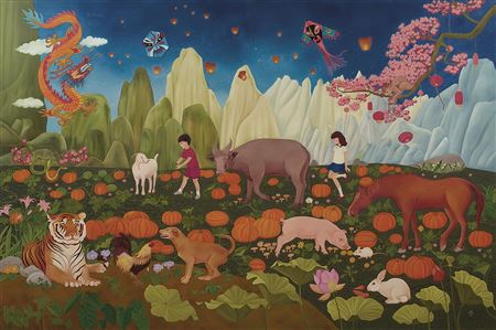 Sample artwork by Permata Pekerti Bunga Jeruk (Born 1972), known for painting, sculpture - View similar artists and auction records