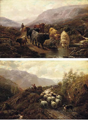 Highland cattle; Herding sheep by Robert Watson - Auction record, sale price, and art valuation. Compare with similar artists and explore comparable artworks.