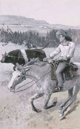 Cowboys Roping a Steer