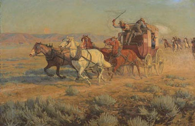 Stagecoach Pursued by Mounted Indians