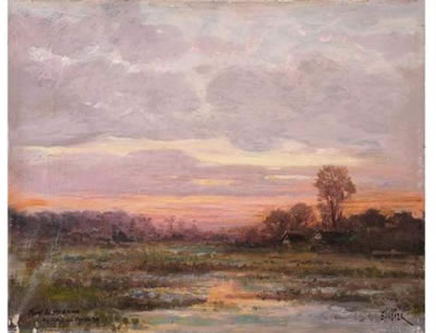 Paysage au soleil couchant, Mont de Marsan, Marais de Mamoura