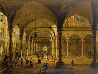 La veduta del portico di Santa Maria dei Servi di Bologna