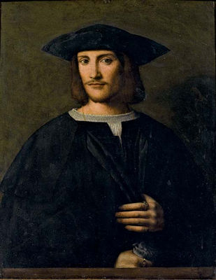 Ritratto di gentiluomo in abito scuro con cappello nero e camicia bianca e anello con stemma nobiliare, a mezzo busto by Bartolomeo Veneto - Auction record, sale price, and art valuation. Compare with similar artists and explore comparable artworks.