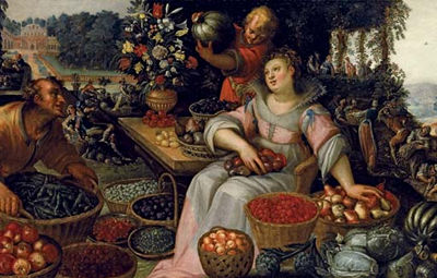 Venditrice di frutta in un giardino