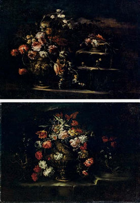 Tulipani, rose, gelsomini e narcisi in un vaso, en plein air; e Rose in un vaso, en plein air