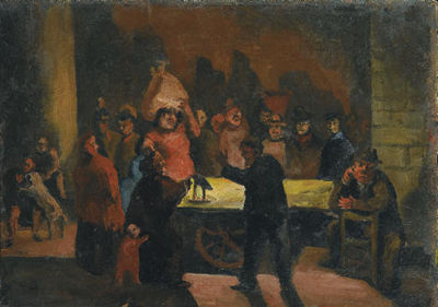 Sample artwork by Alberto Ziveri (1908 - 1990), known for modernist painting, urban landscapes, narratives, chiaroscuro - View similar artists and auction records