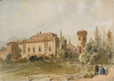 Il castello di Envie con figure