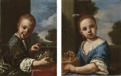Bambino con uva; e Bambina con portagioie